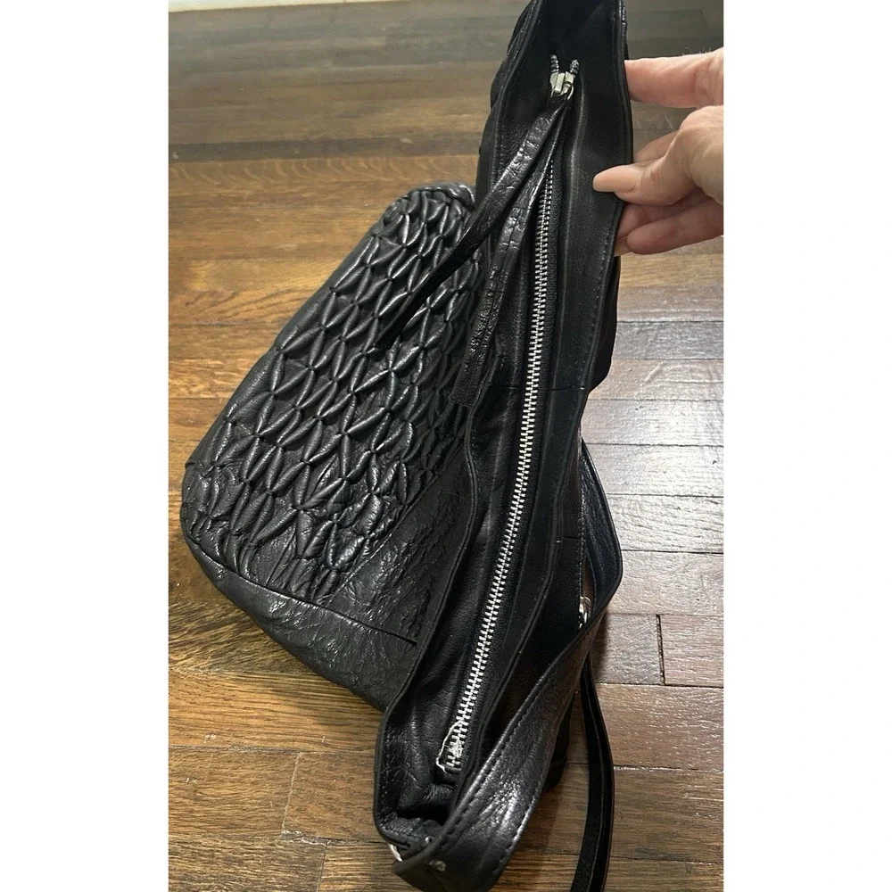 Day & Mood Isa Hobo Black Leather Detailed Large Shoulder Bag w/ Strap Excellent